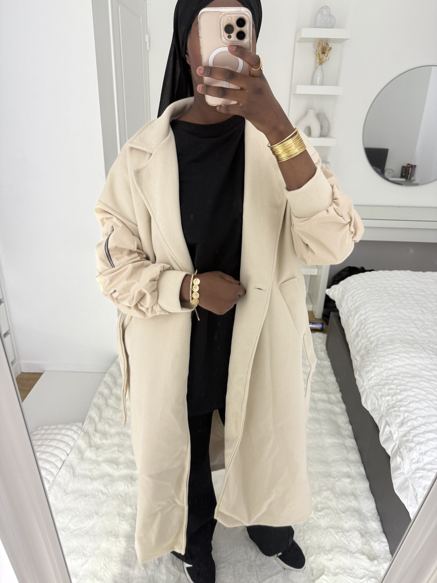 Manteau Bi-Matière Beige