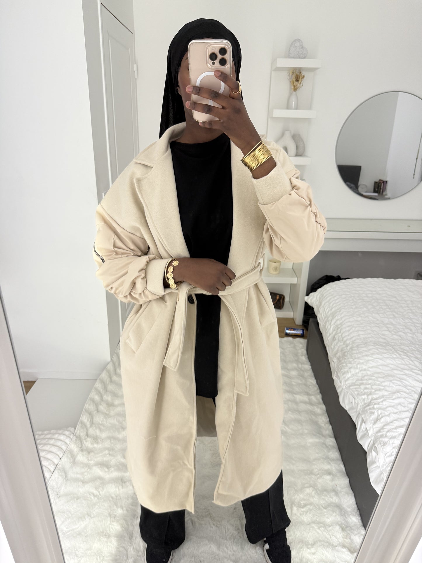 Manteau Bi-Matière Beige